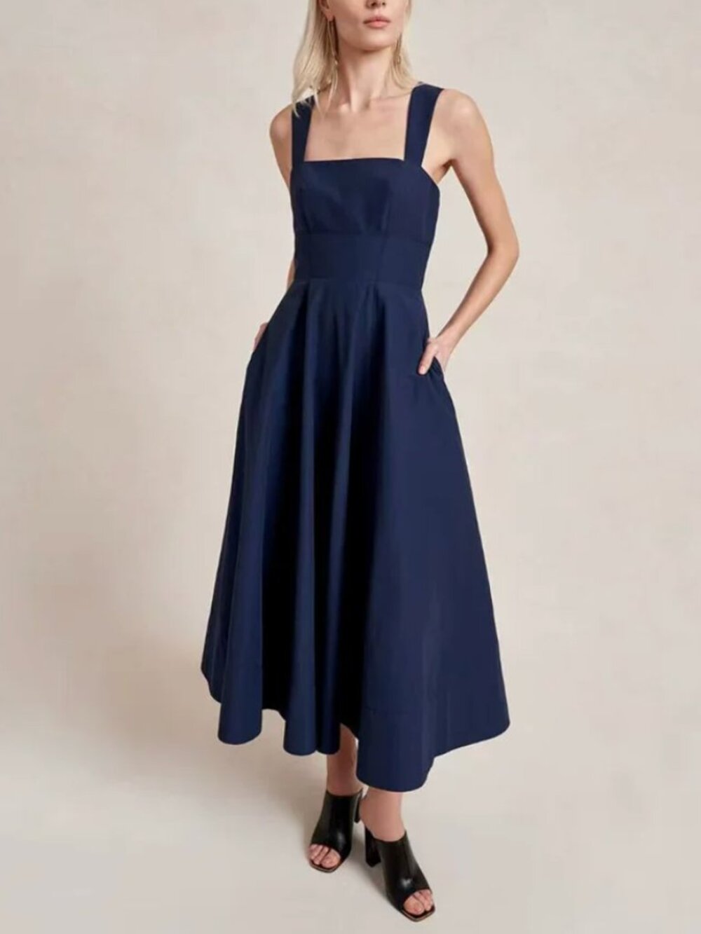 La Ligne Myrtle Midi Dress Midnight Navy Blue A Line French Classic - Picture 1 of 11